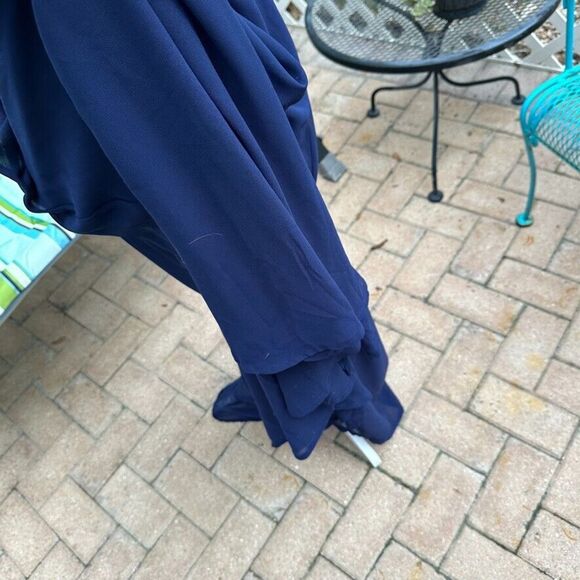 Lulus Womens Blue Gown Medium Madalyn V Neck Lace Chiffon Full Length Maxi - Picture 3 of 15